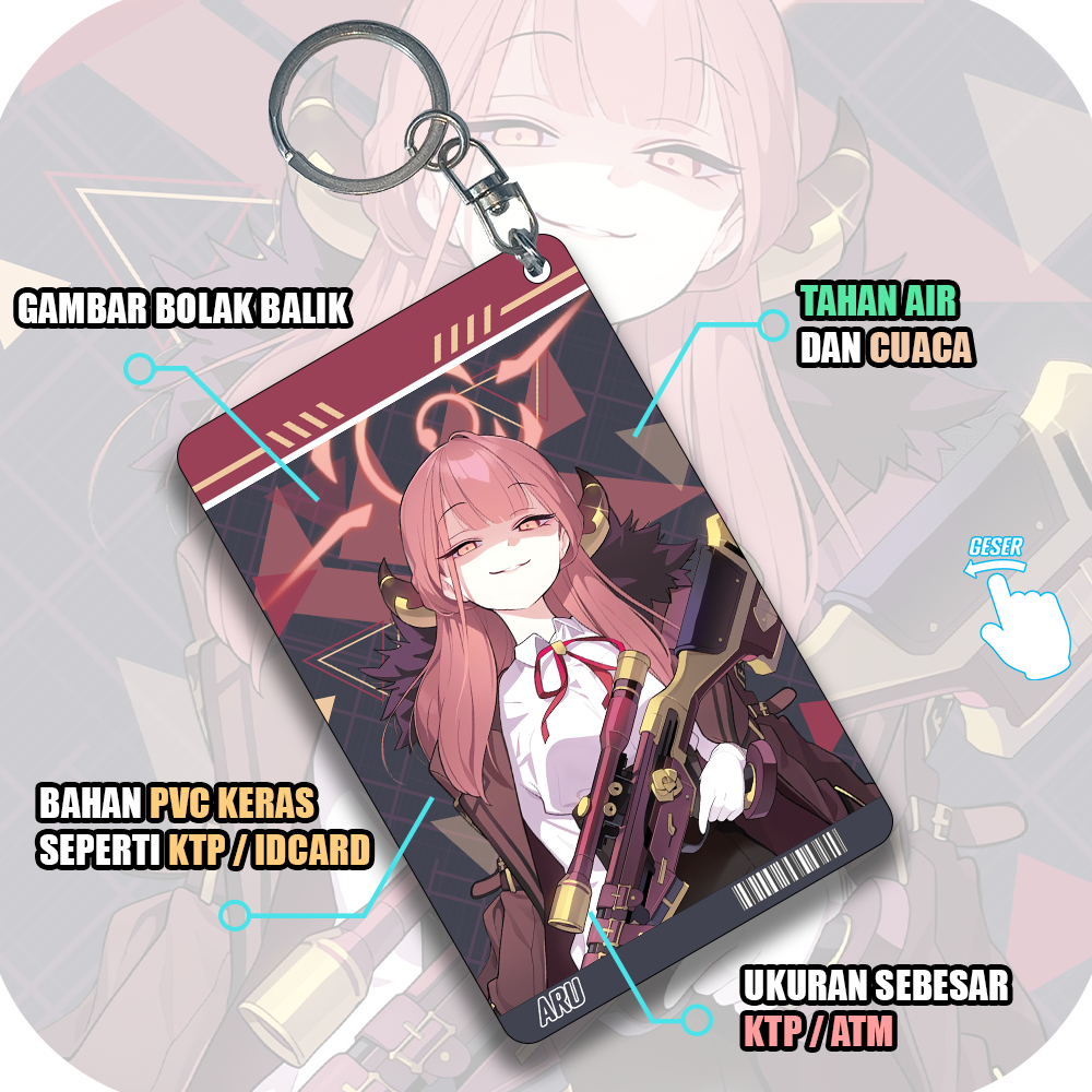 Gantungan Photocard/ID Card Aru Blue Archive, Gantungan Kunci PVC Photocard Anime Game