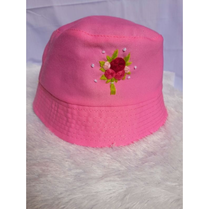 Topi sulaman Embroidery Bucket Hat handmade Topi wanita topi anak perempuan topi unik estetik Bucket