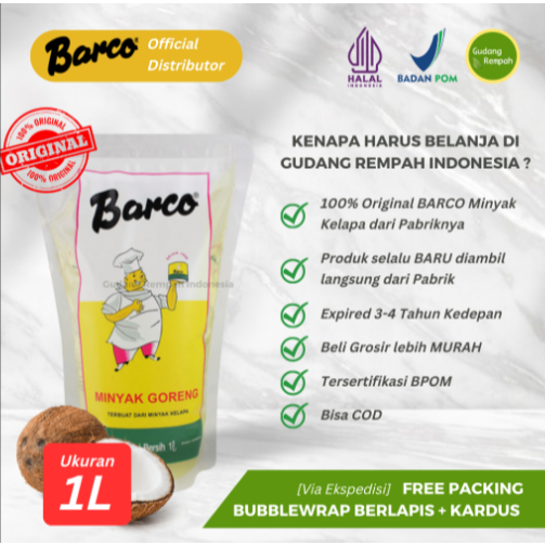 

[PROMO 1.1] NEW Barco 1 Liter Minyak Kelapa Expire 2027/ Minyak Goreng Anti Kolesterol/ Coconut Oil / Memasak