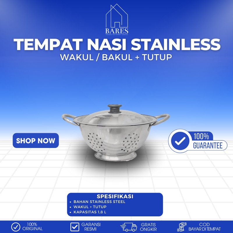 Tempat Nasi Wakul Bakul Tutup Sangku Stainless Steel Serbaguna