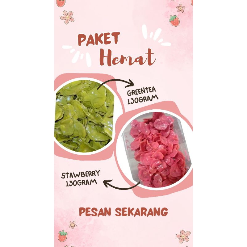 

2 paket kripik pisang greentea & stawberry 130gram