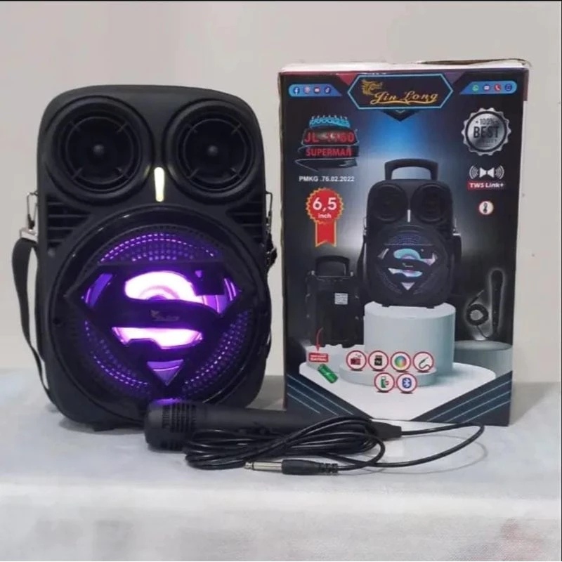 SPEAKER BLUETOOTH FULL BASS 6,5 INCH JIN LONG JL-1160 SUPERMAN BONUS MIKROFON