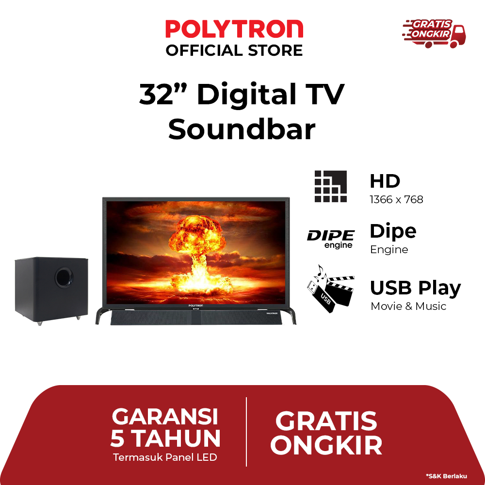 POLYTRON Cinemax Soundbar DIGITAL LED TV 32" PLD 32BV1558