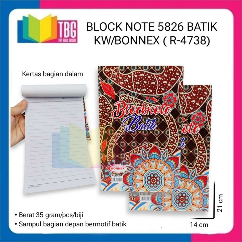 

1 PCS BLOCK NOTE 5826 BATIK KW / BONNEX BUKU CATATAN / NOTEBOOK / NOTEPAD (R-4738)