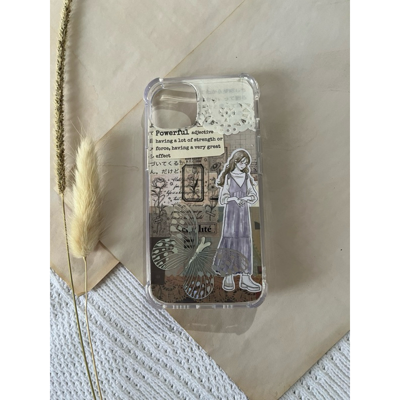 Book Journaling Vintage aesthetic case iPhone 13 13 Pro 13 Pro Max (clear case + kertas DIY vintage 