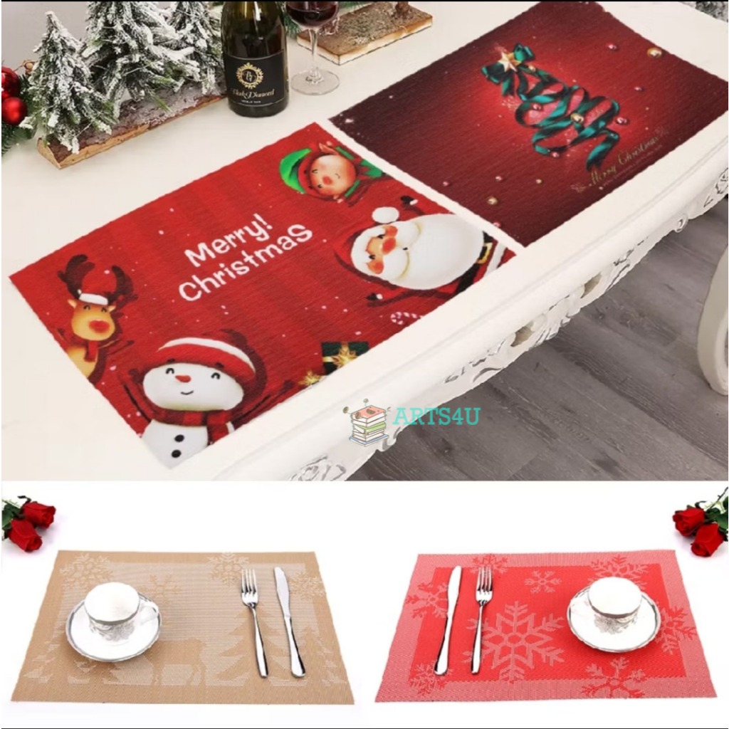 Tatakan Piring Alas Piring Meja Makan PVC Natal Christmas