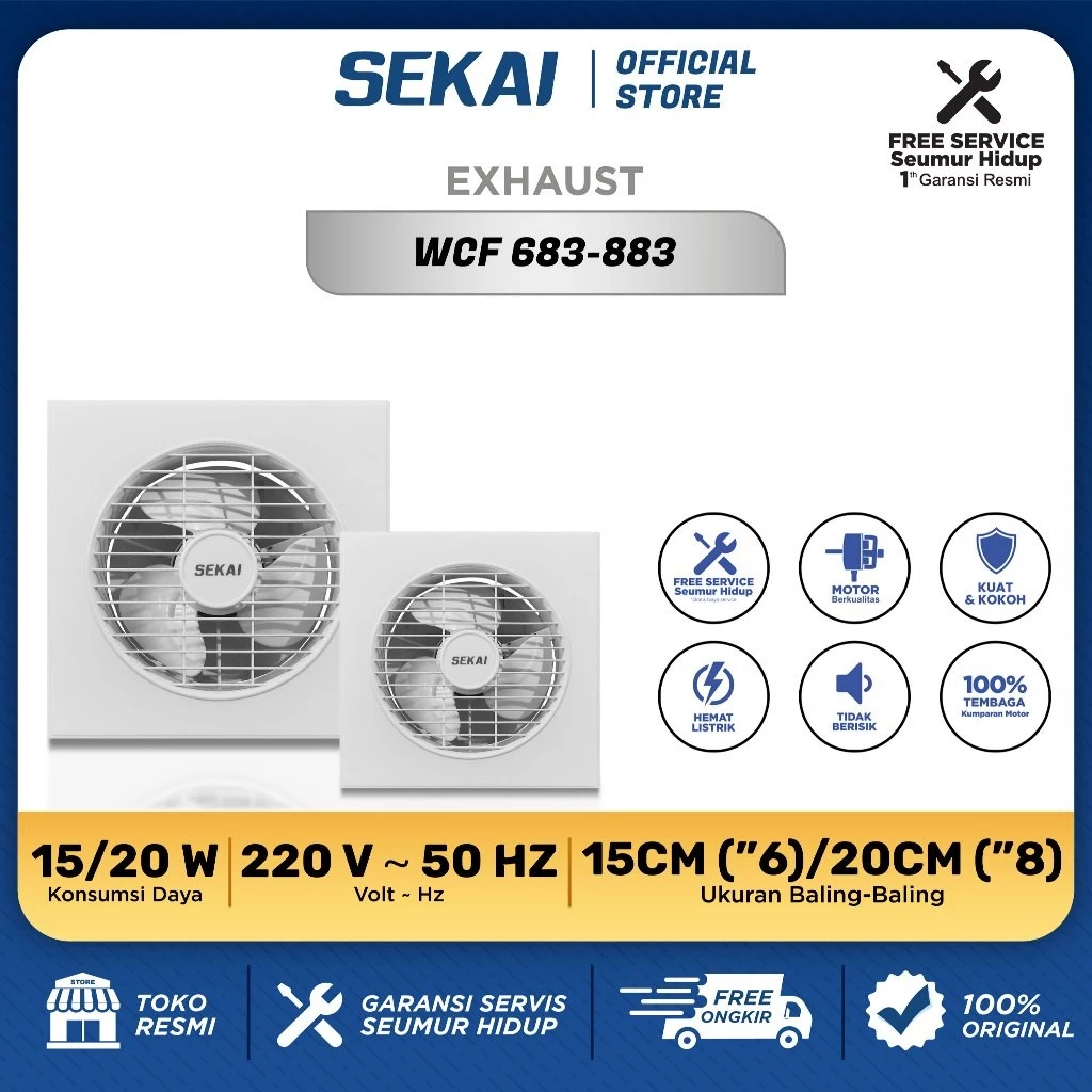 PROMO TERBARU SEKAI Exhaust Fan Dinding / Kipas Angin Hexos 6 Inch / 8 inch - WCF 683 / WCF 883