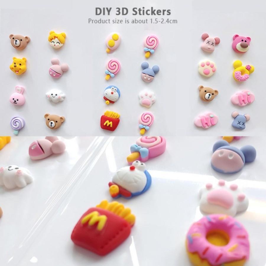 

isi 4 pcs Stiker timbul 3D Resin Handphone Botol Minum Kulkas Kartun - Acak
