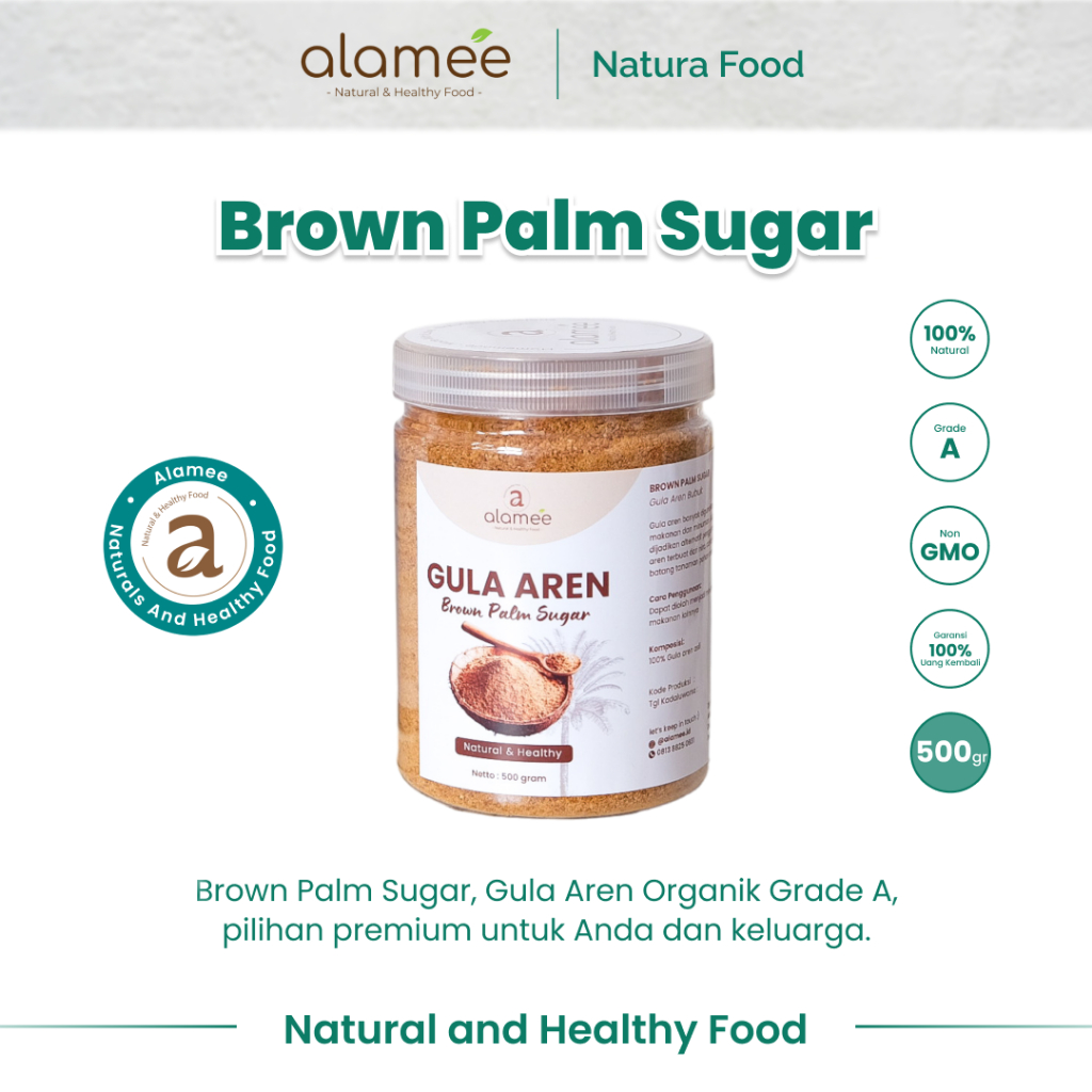 

ALAMEE Gula Aren Asli Bubuk Pure Palm Sugar Organik Premium Semut Powder Organic 500gr