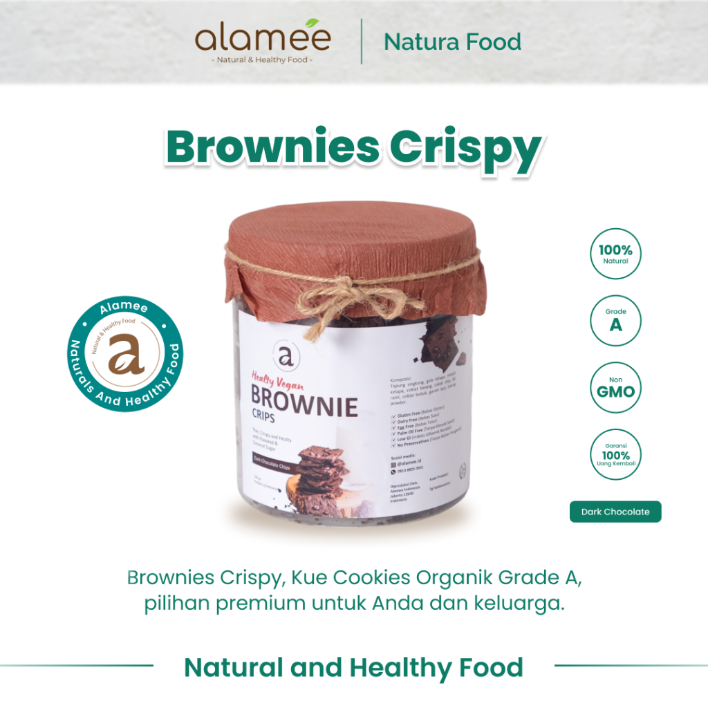 

ALAMEE Brownies Crispy - Dark Chocolate Cookies Cemilan Snack Sehat Kue Kering Organik 165gr