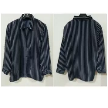 KEMEJA WANITA BLUS LENGAN PANJANG CEWEK OVERSIZE WARNA BIRU TUA MOTIF GARIS
