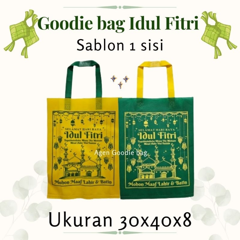 

{LUSINAN 12 PCS} Goodie bag LEBARAN 30x40x8 sablon 1 sisi/tas idul Fitri/tas spunbond