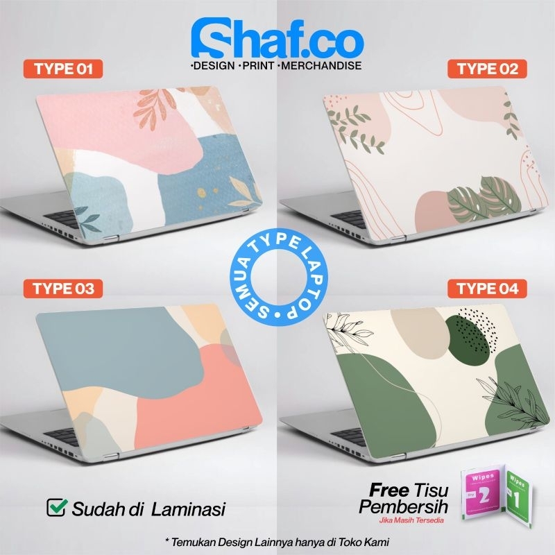 Garskin Sticker Laptop Motif Aesthetic Putih Pink, Aesthetic Cream Pink, Aesthetic Cream Biru , Abst