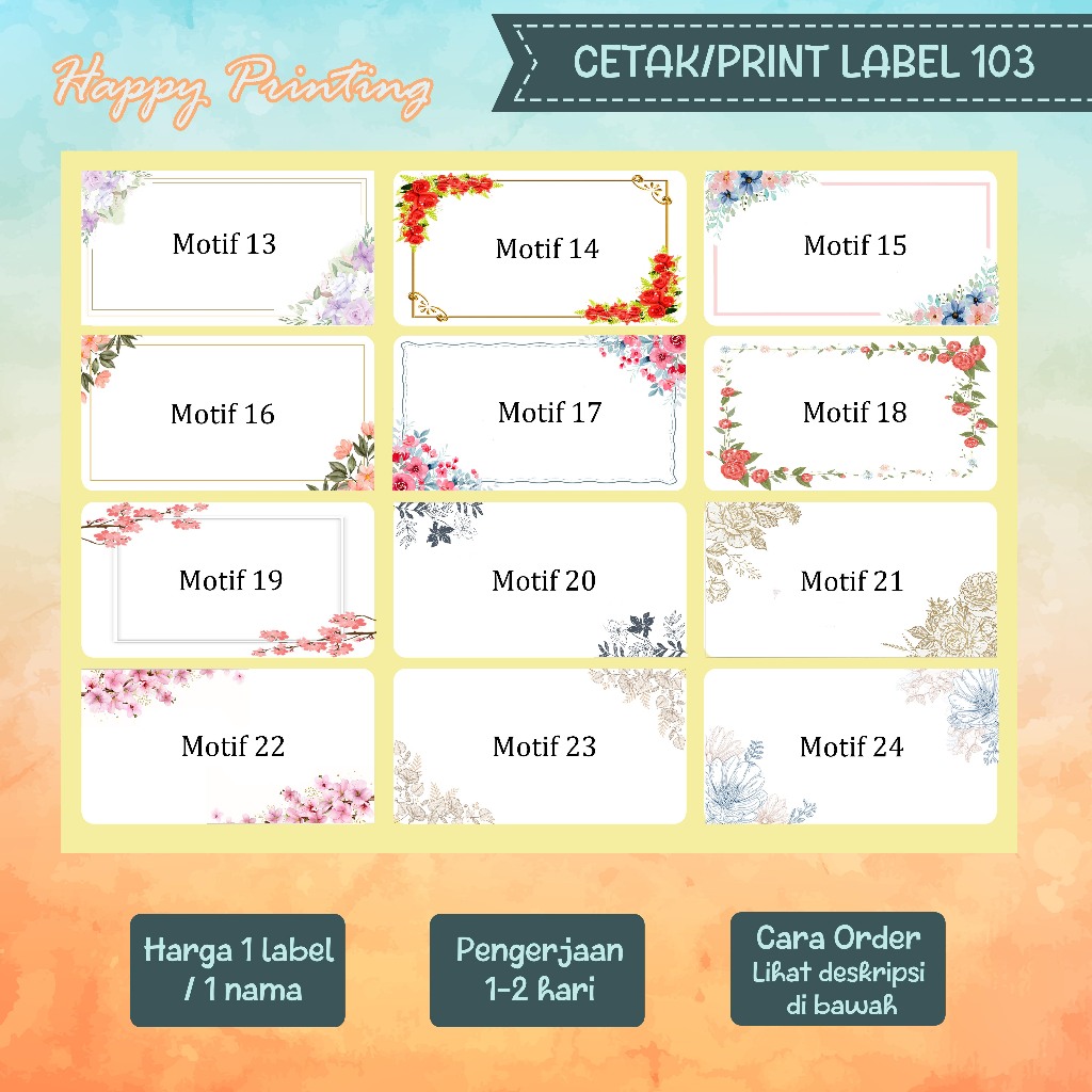 

cetak/print label nama tamu undangan sticker nama 103 motif 13-24