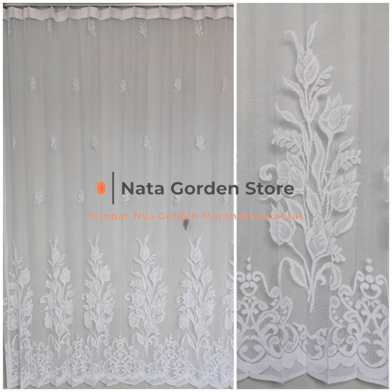 Vitrase gorden puring vitrace jendela  polos putih motif bunga tulip model minimalis