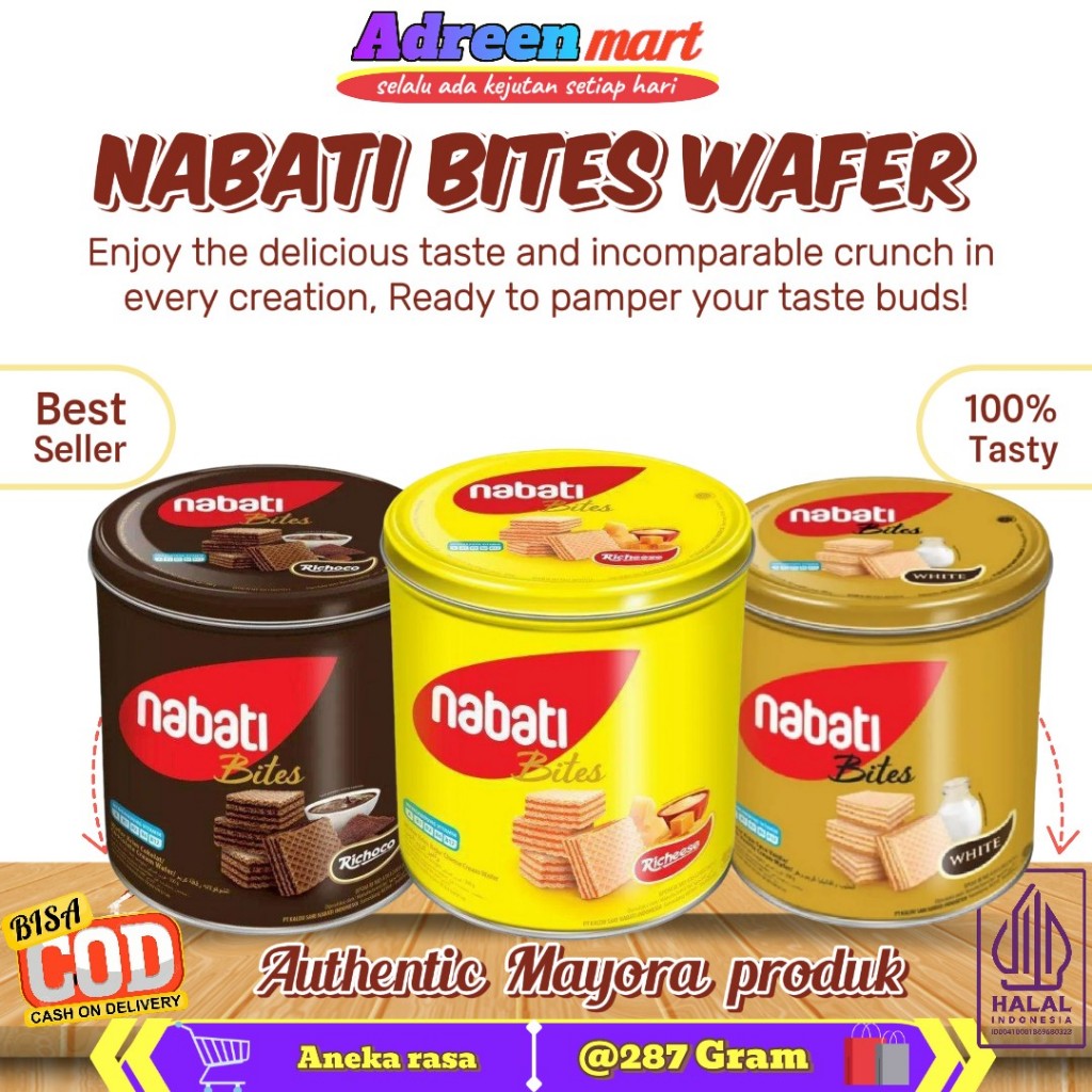 

NABATI BITES BISKUIT WAFER KALENG ALL VARIAN RASA 287 Gr