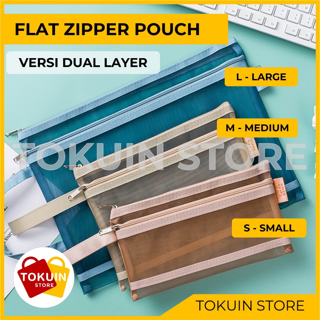 

Flat Zipper Pouch Tas Tempat Kotak Pensil Jaring Transparan Travel Folder Bag