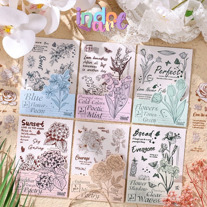 

(IAS) B2 - Sticker Deco Journal Scrapbook Poem Flowers Quotes Words Letter Sketch Puisi Bunga
