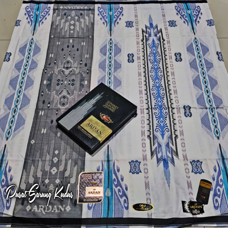 Sarung Tenun Ardan SGJ Gold Songket Timbul Terbaru Motif Putih