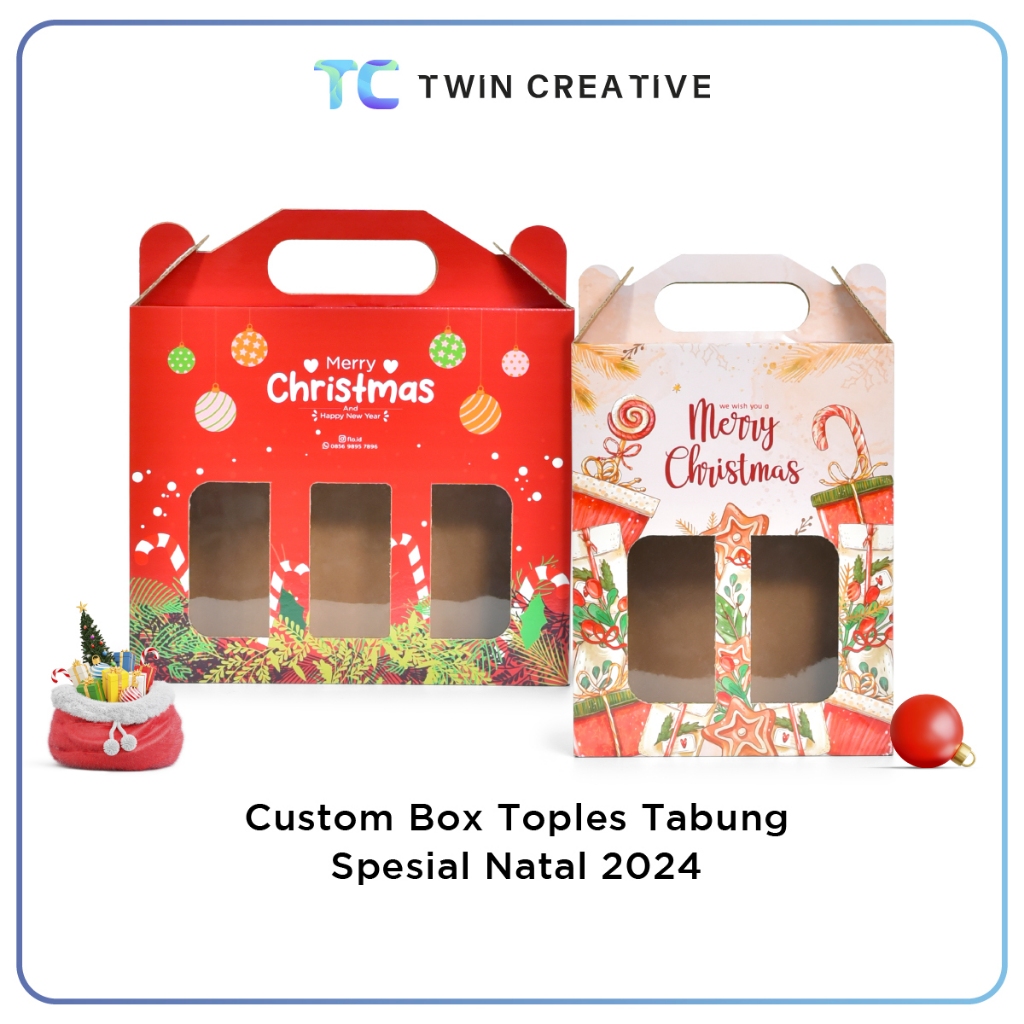 

Custom Packaging Box Kardus /Kotak Kemasan /Gable Box - Box Tabung 1 Liter Spesial Natal