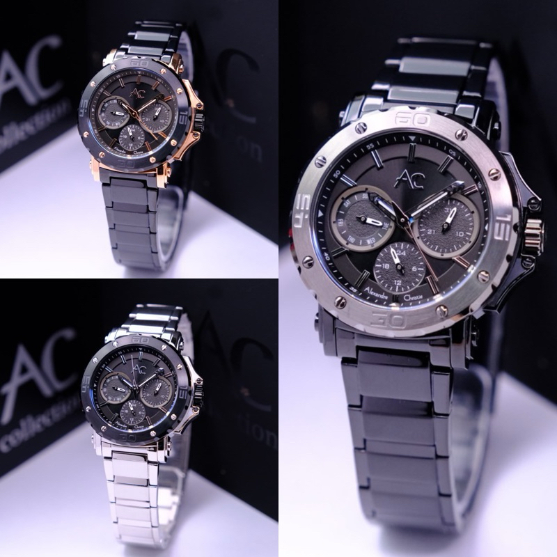 JAM TANGAN WANITA ALEXANDRE CHRISTIE AC 9205 AC9205 BLACK ROSEGOLD ORIGINAL