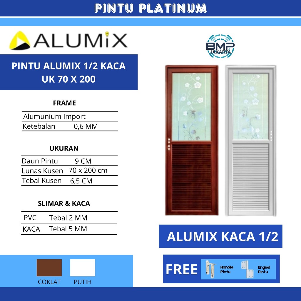 Pintu Alumix 1/2 Kaca 70X200 Pintu Kamar Mandi Kamar Tidur Dapur Indoor