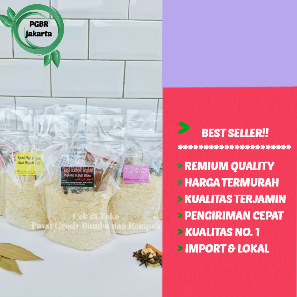 

BERAS BASMATI 1 KG + Bumbu Nasi Kebuli Briyani Mandhi Kabsah Briyani Bukhari Shawarma Instan 1 KG