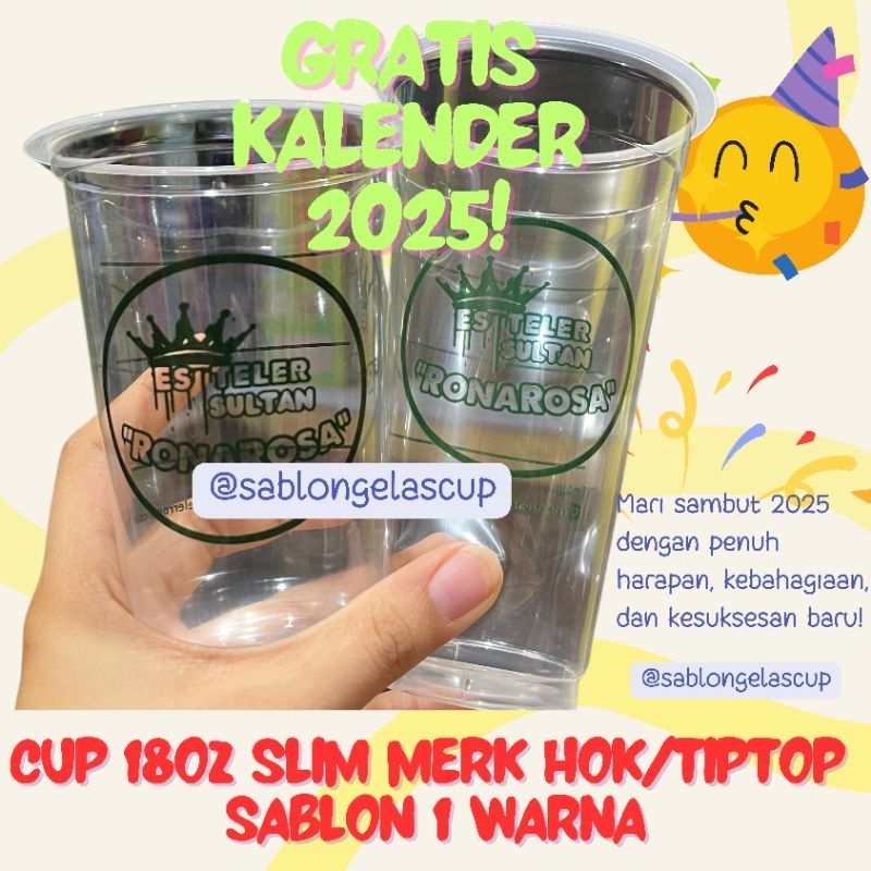 Cup 18 oz Slim Tip Top cup 18oz datar sablon free desain