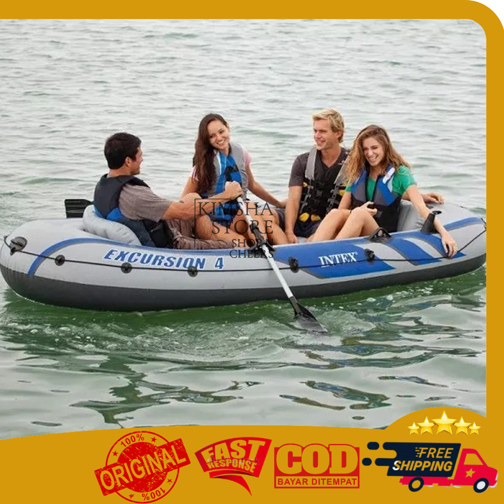 Intex Excursion 4 Set Kapal Perahu Karet Renang Dewasa Inflatable Boat Perahu 4 Orang Peralatan Alat