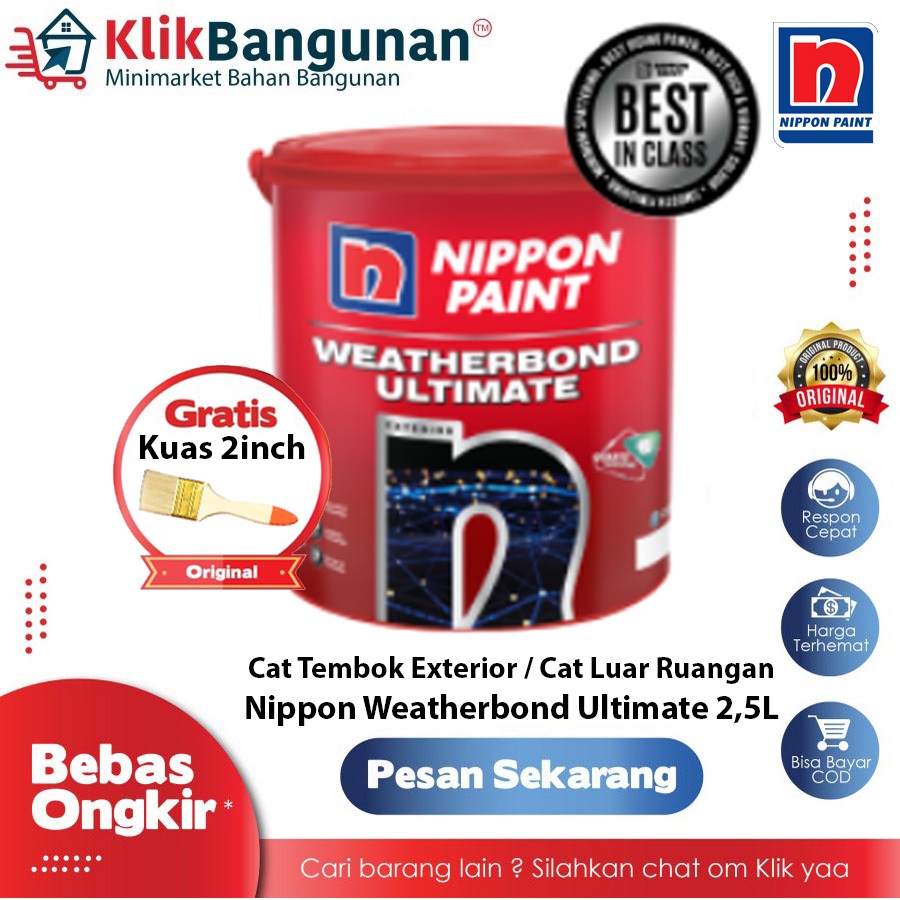 NIPPON PAINT WEATHERBOND ULTIMATE 2,5L / CAT DINDING EKSTERIOR / CAT DINDING EXTERIOR / CAT DINDING 