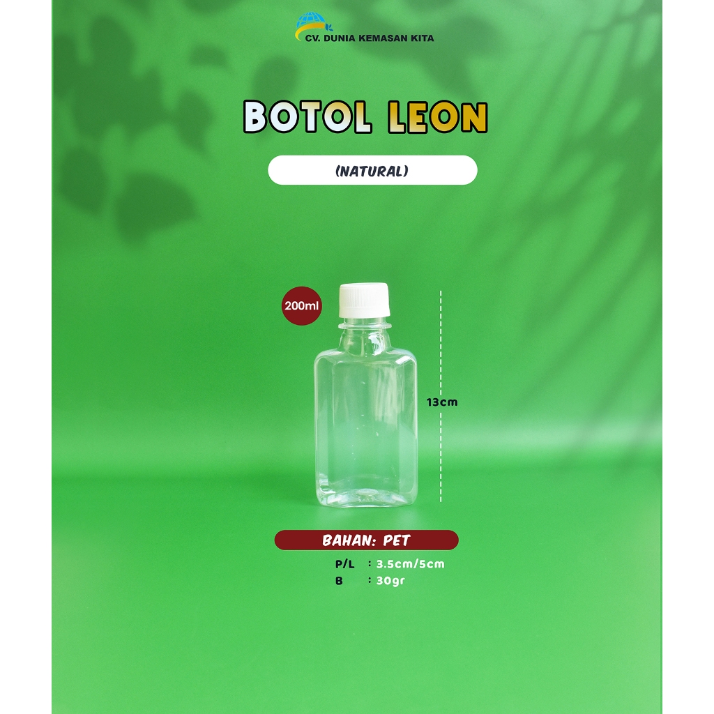 BOTOL GEPENG 200 ML - BOTOL LEON 200 ML - BOTOL PLASTIK BENING - 5 PCS
