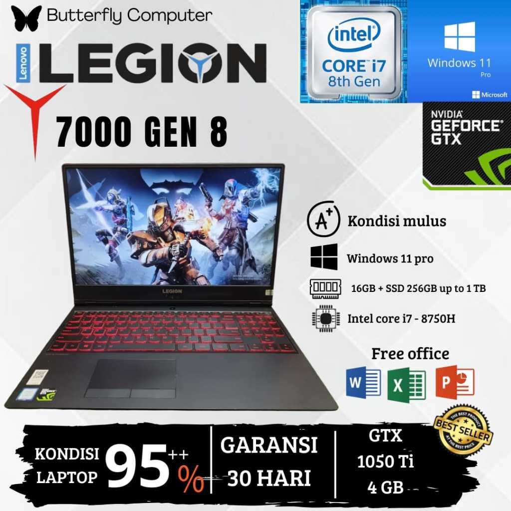Lenovo LEGION Y7000 Core i7 GEN 8 - 32GB SSD 1TB - Nvidia GTX 1050 Ti 4GB - ORI - 15 INCH - 16GB SSD