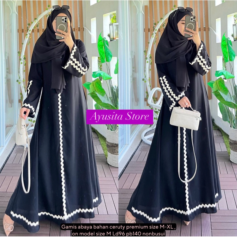 Gamis Abaya Hitam Garis Putih Premium Ayusita Store
