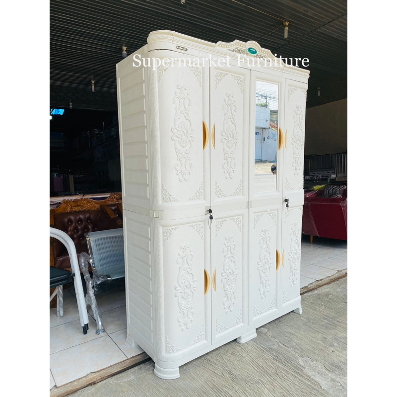 CABSULTA 488 JPR - Lemari Pakaian Plastik Jumbo Napolly 4 Pintu Kaca + Kunci Classic | Lemari Plasti
