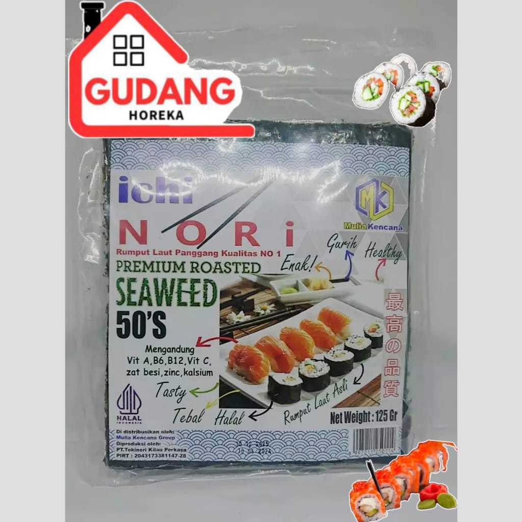 

RUMPUT LAUT SUSHI/ ICHINORI / ICHINORI SUSHI NORI 50 SHEETS - RUMPUT LAUT SEAWEED HALAL DAN PRAKTIS UNUK SUSHI, KIMBAB