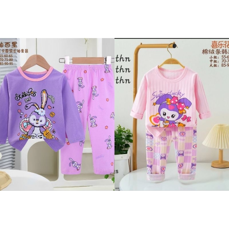 Setelan Harian Anak Organik PP (Baju Panjang Celana Panjang) Motif Cewek 1-3 Tahun / Piyama Anak Org