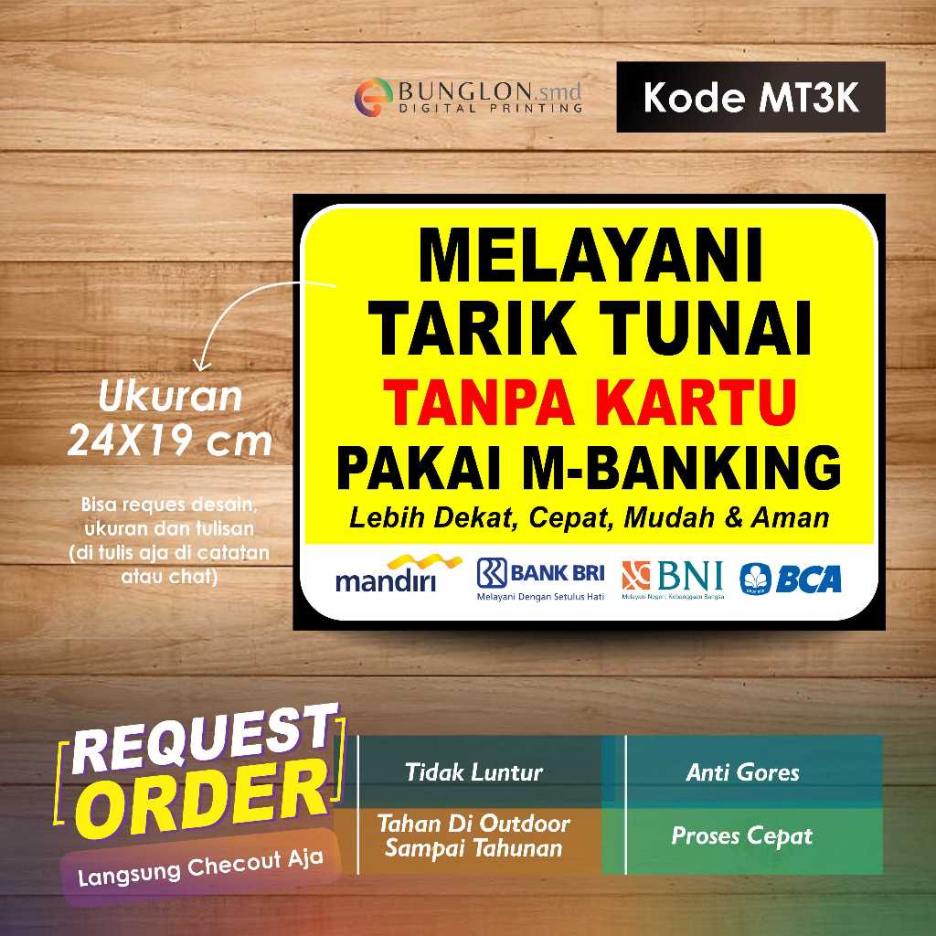 

STIKER MELAYANI TARIK TUNAI PAKAI M BANKNG +LAMINASI KODE MT3K KUNING