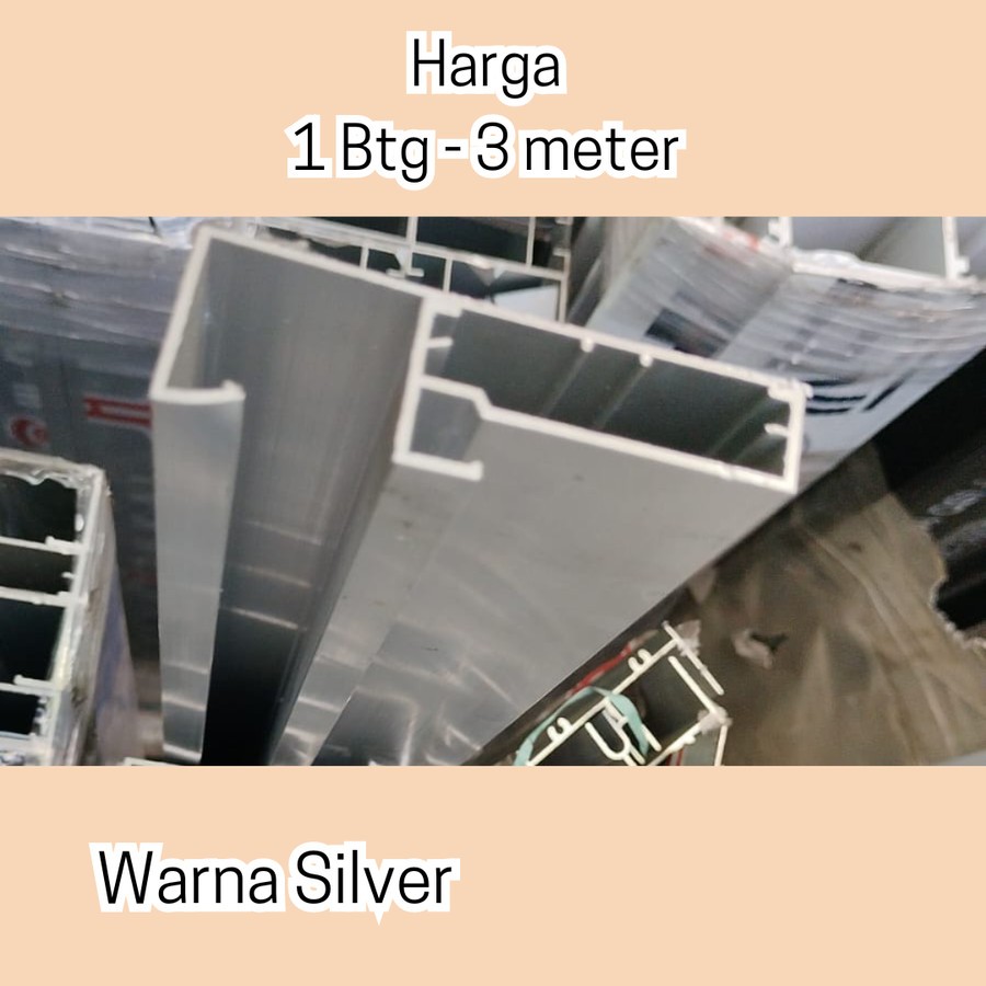 FRAME Aluminium SILVER Handle Kaca Pintu Lemari Kitchen Profil 3 meter