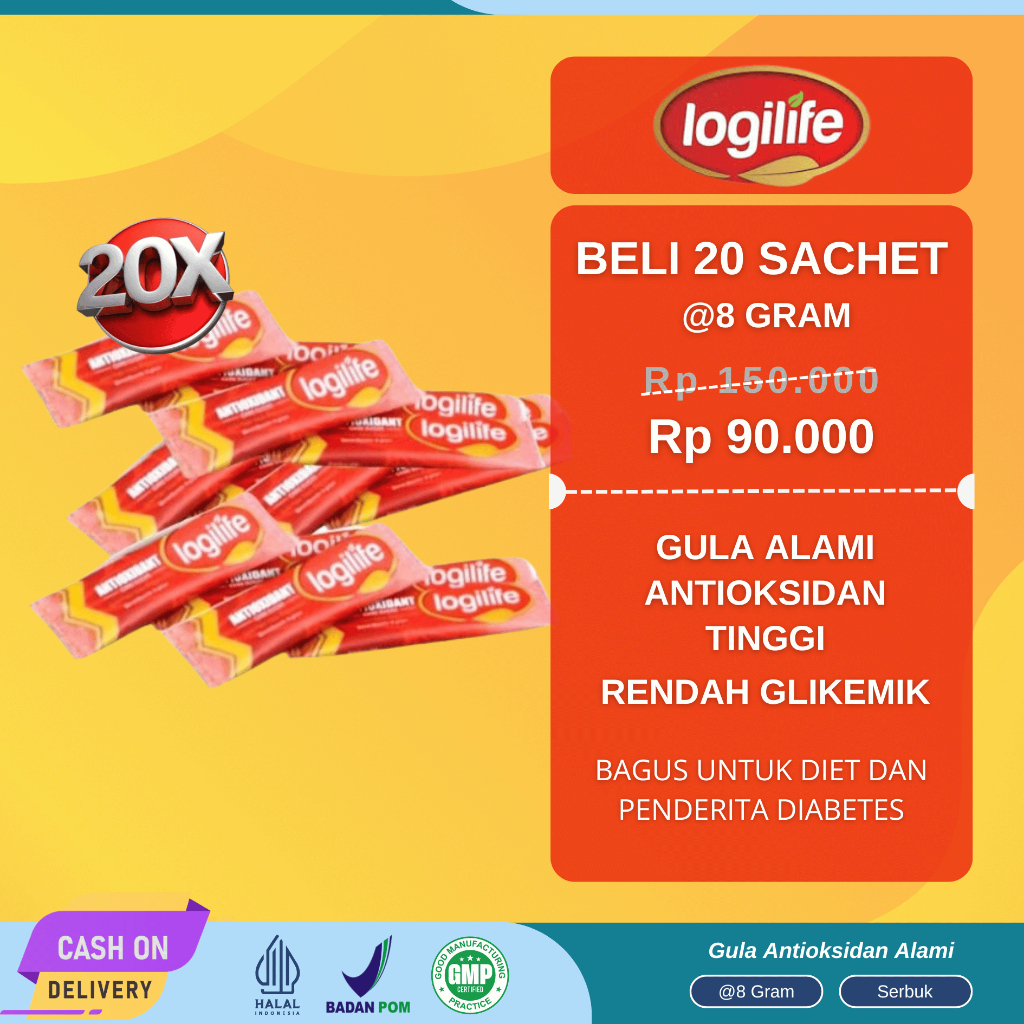 

[BELI 20 SACHET] Logilife Gula Pemanis Rendah Kalori Glikemik Untuk Diet dan Diabetes Sehat Alami