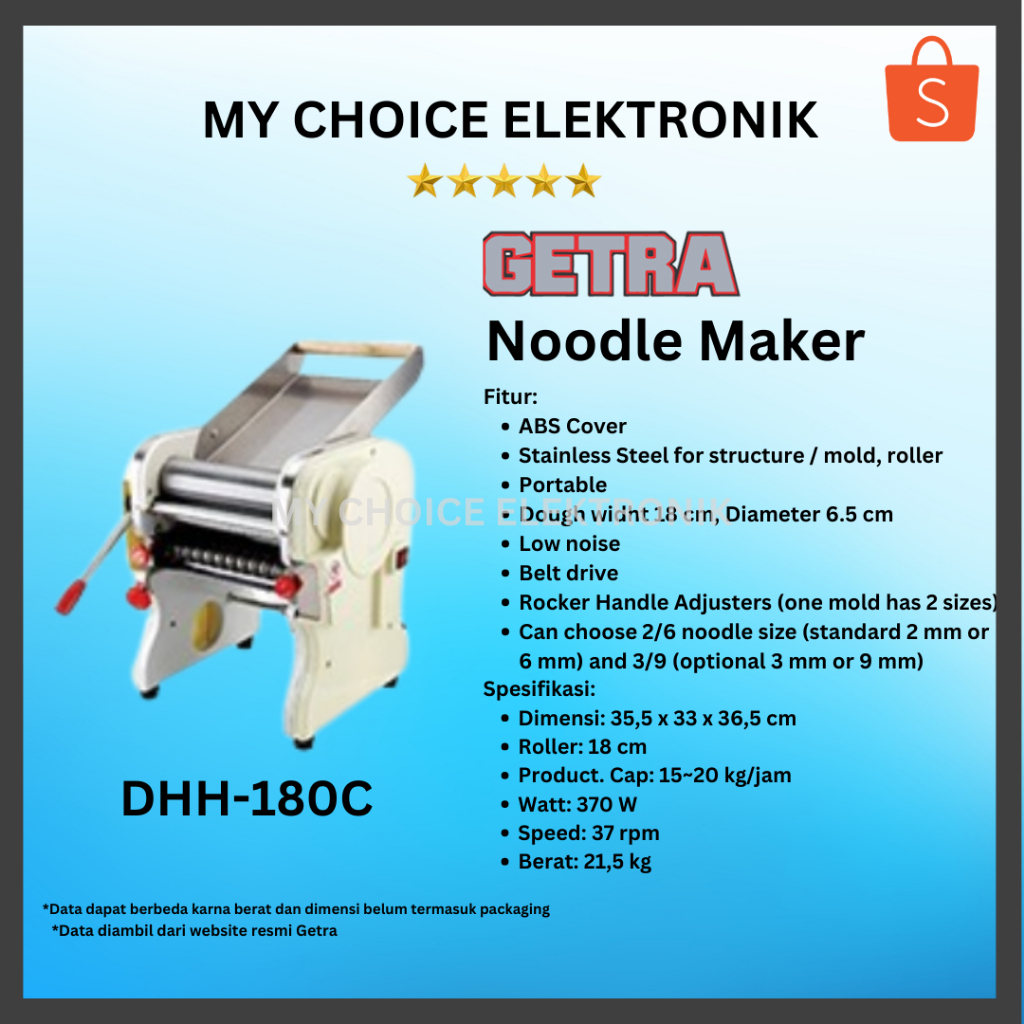 GETRA Noodle Maker DHH-180C | Mesin Pembuat Mie DHH 180C