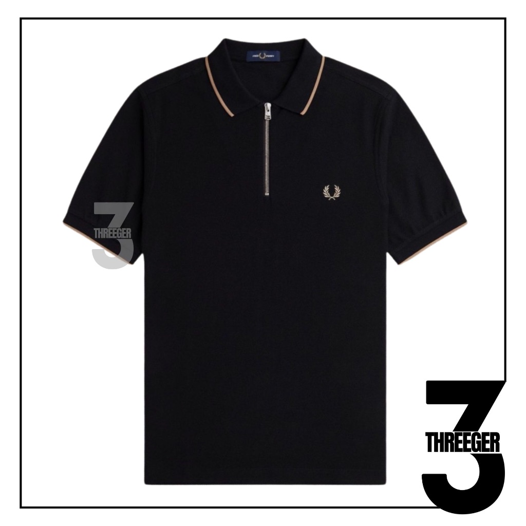 Fred Perry Gold Tipped Crepe Pique Zip Neck Polo Black Original / Polo Fred Perry Original