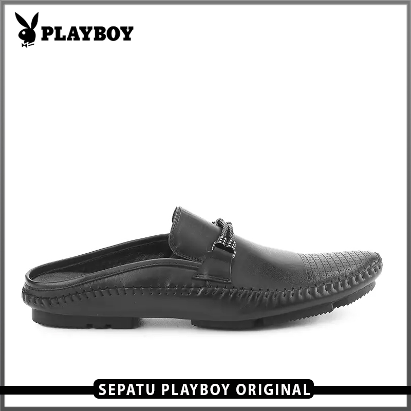 SEPATU SANDAL PLAYBOY PRIA ORIGINAL SENDAL KULIT ASLI HITAM PLE7
