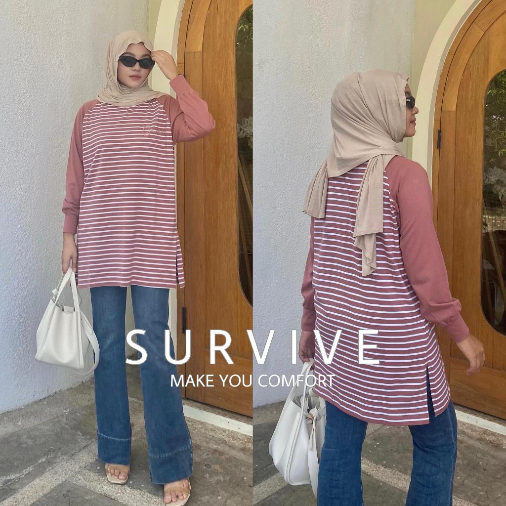 Kaos Tunic Kekinian Wanita Polos Lengan Panjang Survive Ld 120