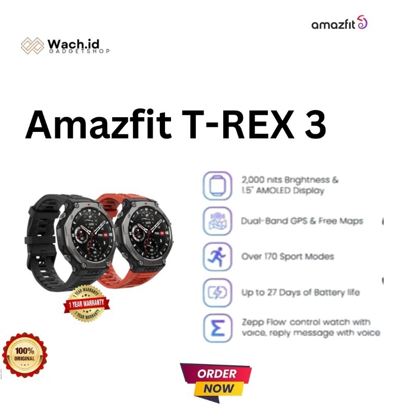 Amazfit T-Rex 3 Jam Tangan Militer dengan GPS Dual-Band dan 170+ Mode Olahraga