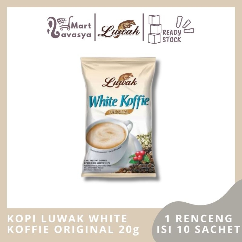 

KOPI LUWAK WHITE KOFFIE ORIGINAL SACHET 20g - 1 RENCENG ISI 10 SACHET - KOTA BANDUNG - LAVASYA MART