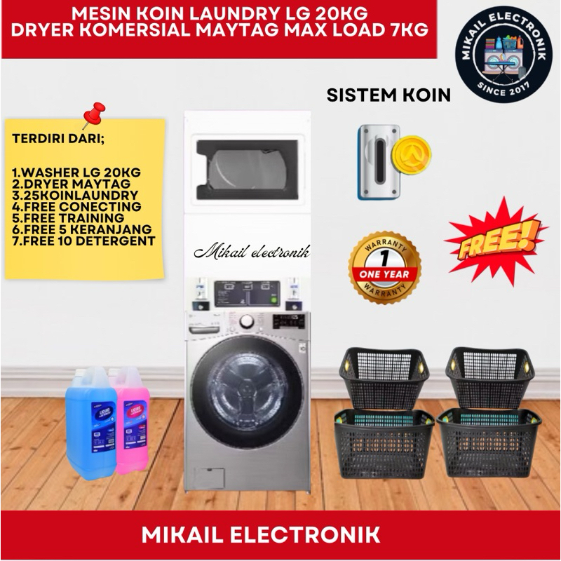 MESIN LAUNDRY KOIN COIN QRIS MESIN CUCI LG 20KG DRYER MAYTAG KOMERSIAL