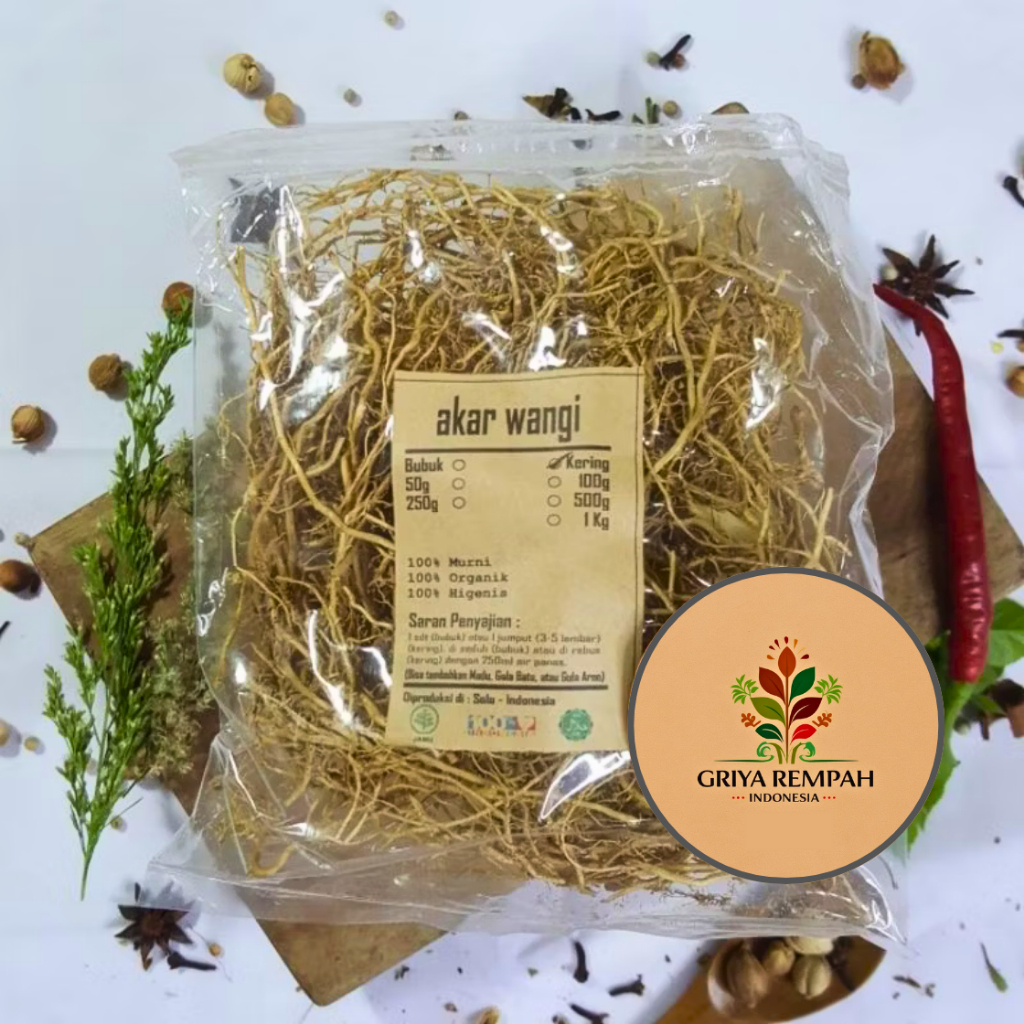 

AKAR WANGI KERING 100 GRAM Premium – Vetiver Narwastu Ramuan Rempah Herbal Alami dengan Aroma Menenangkan Simplisia Chrysopogon zizanioides