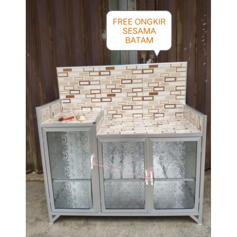 LEMARI KOMPOR GAS / RAK KOMPOR DAPUR 3 PINTU ALUMINIUM KACA MOTIF POLOS