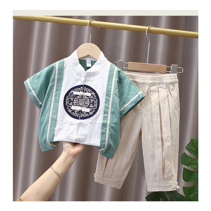 Baju Cheongsam Anak 3 - 8 tahun Setelan Hanfu Imlek China Anak Laki Laki CHENDU Hijau