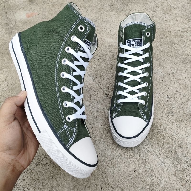 SEPATU SNEAKERS KASUAL PRIA UKURAN 45 46 HIJAU ARMY KANVAS HIGH CLASICS